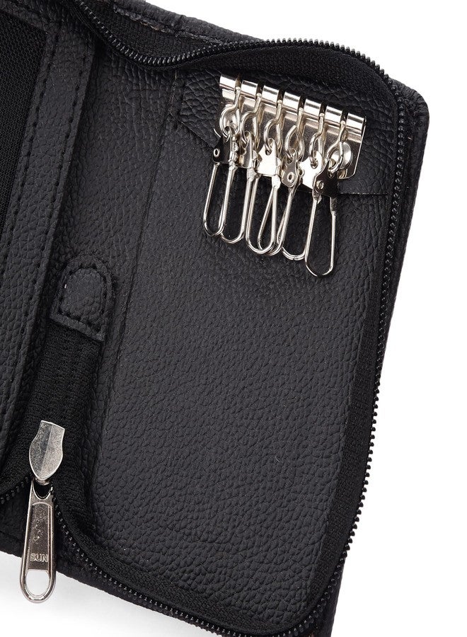 essart PU Leather Key Case Pouch Wallet Keychain Key pouch holder Men & Women Key Pouch Holder, Bank Locker Key Pouch with 6 Hooks Zipper Closure (Padk of 2) - Image 5