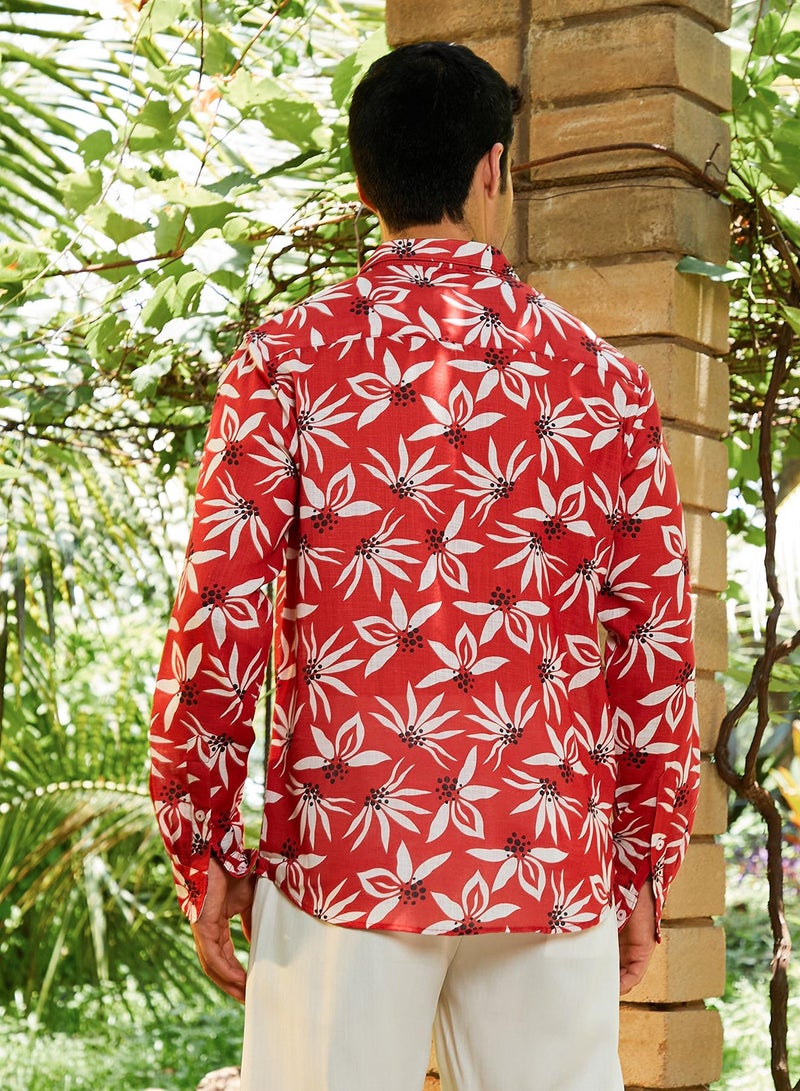 Campus Sutra Campus Sutra Men's Scarlet Red Florencia Regular Shirt For Casual Wear | Spread Collar | Long Cuffed Sleeves | Button Closure | Shirt Crafted With Comfort Fit For Everyday Wear  - Image 5