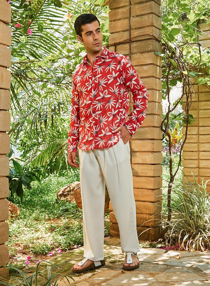 Campus Sutra Campus Sutra Men's Scarlet Red Florencia Regular Shirt For Casual Wear | Spread Collar | Long Cuffed Sleeves | Button Closure | Shirt Crafted With Comfort Fit For Everyday Wear