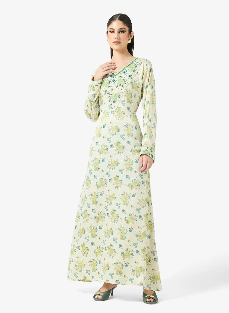 ARABIAN CLOSET Embellished Belted Jalabiya