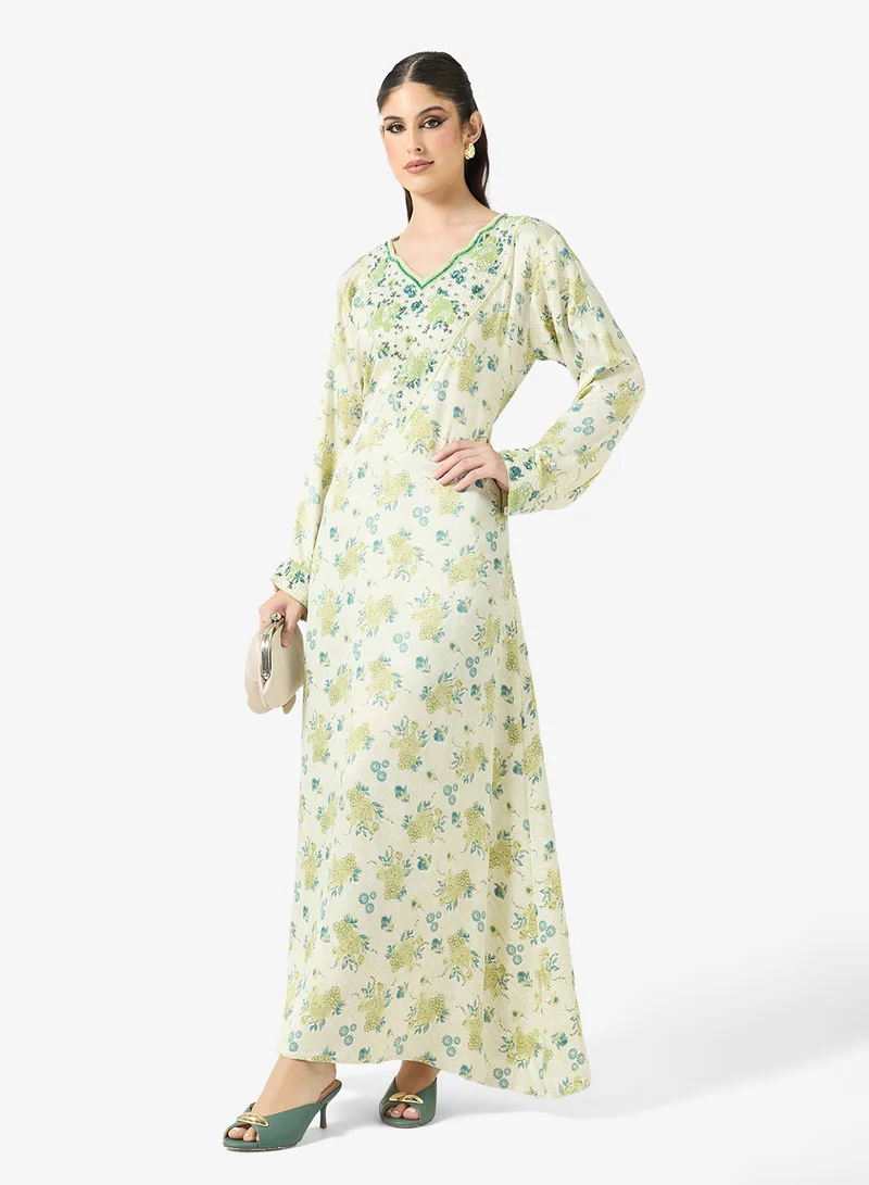 ARABIAN CLOSET Embellished Belted Jalabiya