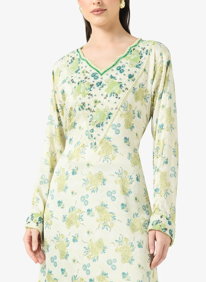 ARABIAN CLOSET Embellished Belted Jalabiya