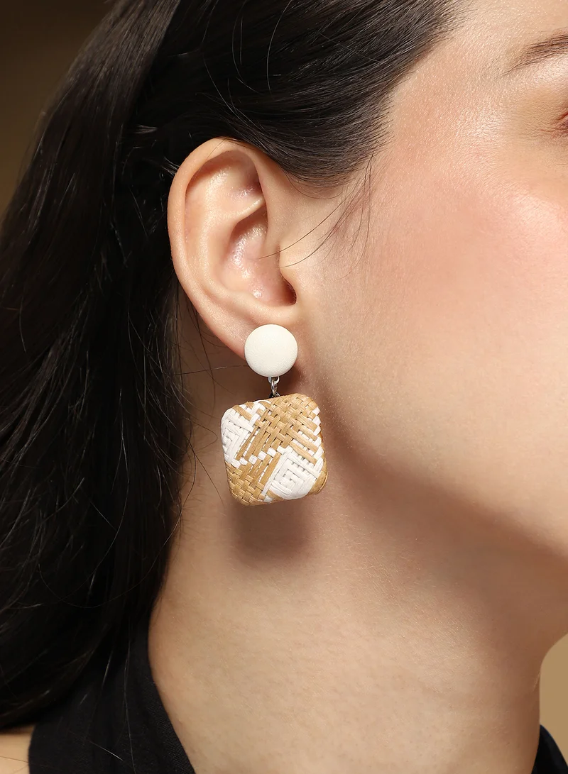SOHI SOHI Women The Rattan Drop Earrings | Tan Brown Colour | One-Size | Metallic Jute & Alloy Material | Push Back Closure | Earrings For Casual & Evening Wear