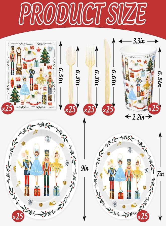 JarThenaAMCS مجموعة لوازم حفلة عيد الميلاد JarThenaAMCS 175 قطعة مجموعة أدوات المائدة من كراكر الجوزاء المائية للأعياد الشتوية أدوات مائدة قابلة للتصرف من الورق مناديل صحية أطباق أكواب شوك وسكاكين وملعقة لـ 25 ضيف هدية حفلة - Image 2