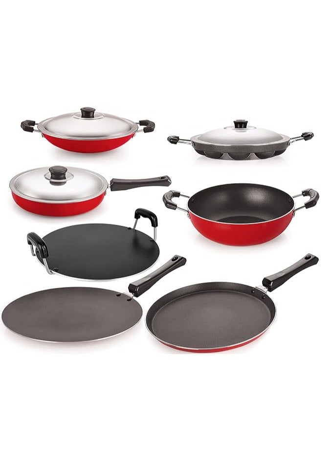 Nirlon Non-Stick Coated Heat Resistance Pfoa Free Aluminium Cookware Utencil Combo Set Offer with Steel Lid - Image 1