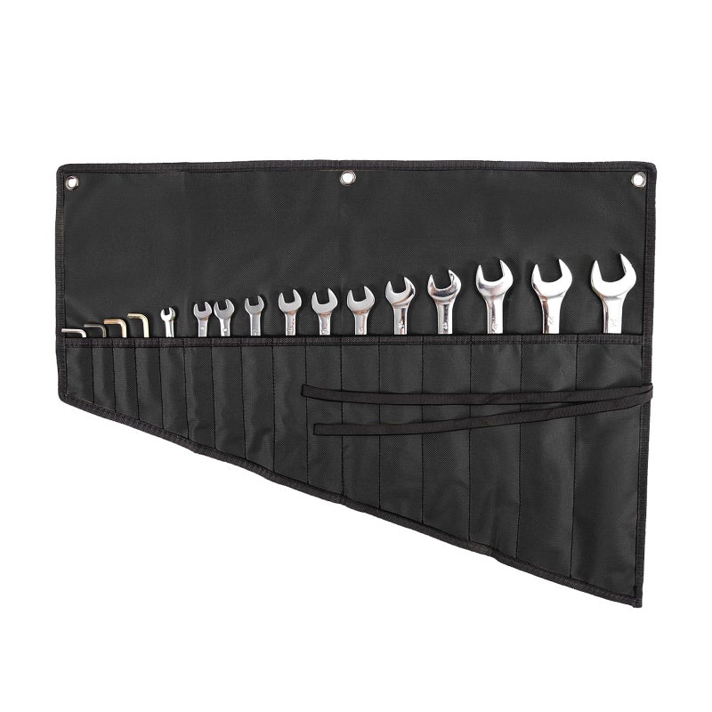 YLZZMDQSZ Wrench Organizer,Tool Roll Pouch â€“ 16-Pocket Waterproof Oxford Cloth Wrench Roll Organizer for Garage, Workshop, Field Service & Home Repairs â€“ for Mechanics & DIY Professionals (Black) - Image 1
