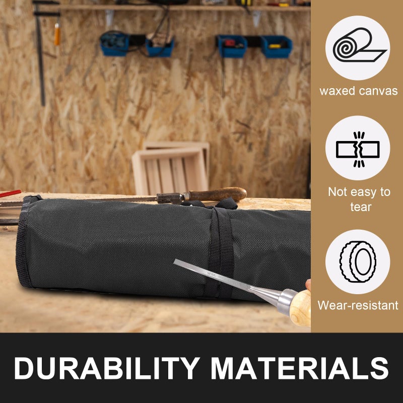 YLZZMDQSZ Wrench Organizer,Tool Roll Pouch â€“ 16-Pocket Waterproof Oxford Cloth Wrench Roll Organizer for Garage, Workshop, Field Service & Home Repairs â€“ for Mechanics & DIY Professionals (Black) - Image 4