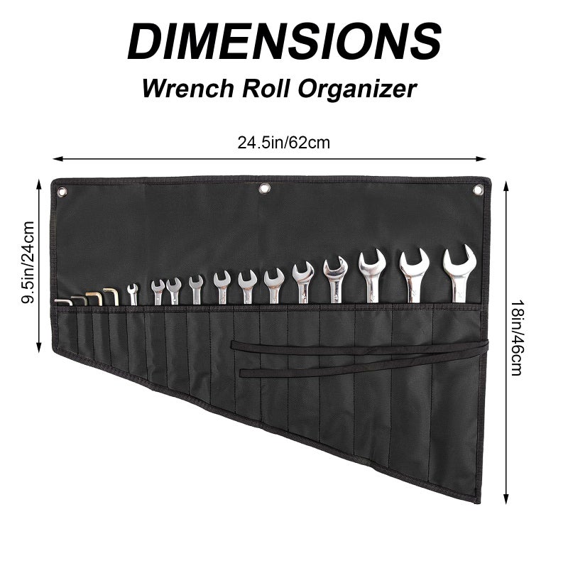 YLZZMDQSZ Wrench Organizer,Tool Roll Pouch â€“ 16-Pocket Waterproof Oxford Cloth Wrench Roll Organizer for Garage, Workshop, Field Service & Home Repairs â€“ for Mechanics & DIY Professionals (Black) - Image 2