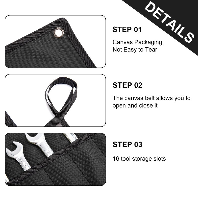 YLZZMDQSZ Wrench Organizer,Tool Roll Pouch â€“ 16-Pocket Waterproof Oxford Cloth Wrench Roll Organizer for Garage, Workshop, Field Service & Home Repairs â€“ for Mechanics & DIY Professionals (Black) - Image 3