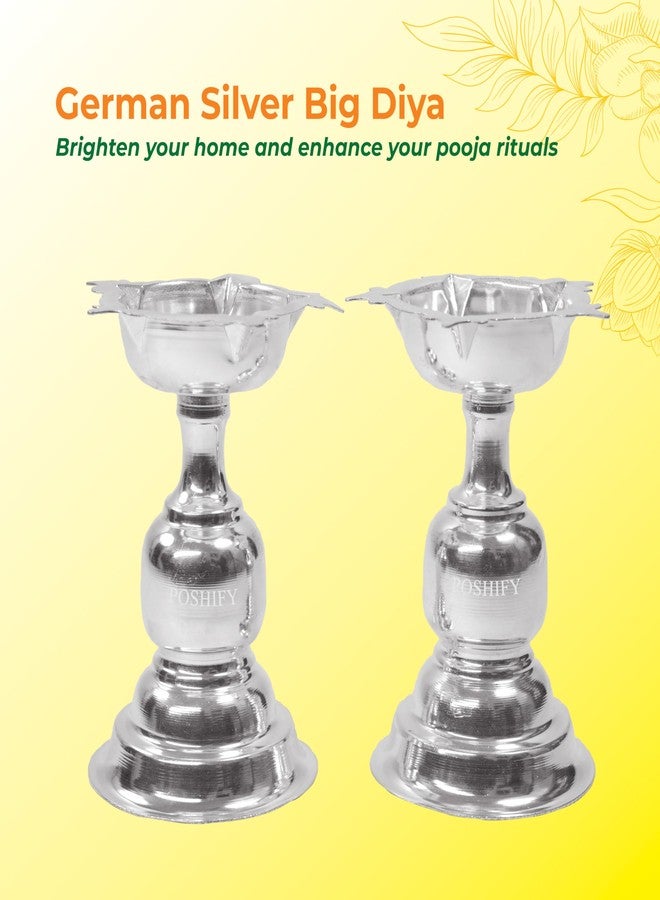 POSHIFY German Silver Big Diya Set of 2, Pooja, Home Decor, Meditation, Yoga, Silverware, Diwali Decorations, Diwali Gift, Wedding Gift, Pooja Samagri, Room Decor, Luxurious Diya Set - Image 3