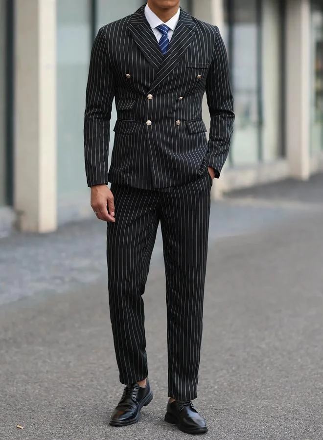 Take Two  Black Pinstripe Double-Breasted Blazer and Trousers Co-Ords for Men | Best Price UAE