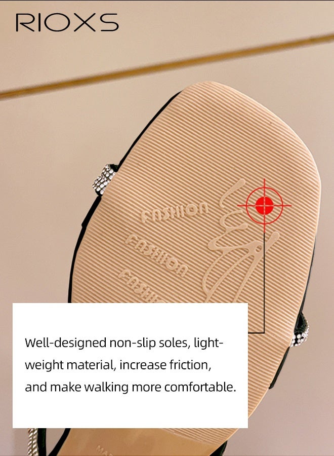 RIOXS Womens Chunky Heeled Sandals, Rhinestone Strappy Square Toe Heeled Mules with Transparent Block, Fashion Slip On Pumps Shoes for Ladies,Versatile Casual Slides Sandal for Party/ Work/ Date/ Wedding - Image 4