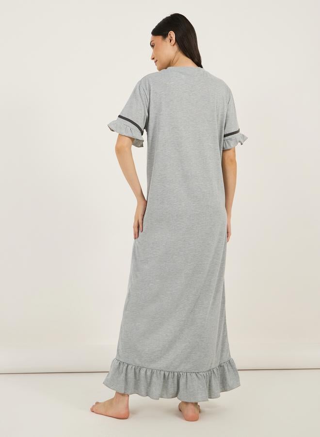 Styli Graphic Print Ruffled Hem Round Neck Sleep T-Shirt Dress - Image 4