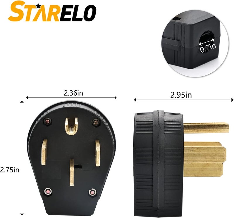 STARELO 14-30P & 14-50P Angle Plug, 30/50A 125/250V 3 Pole 4 Wire Grounding Straight Blade 4 Prong Male Heavy Duty Industrial Grade Power Plug - Image 3