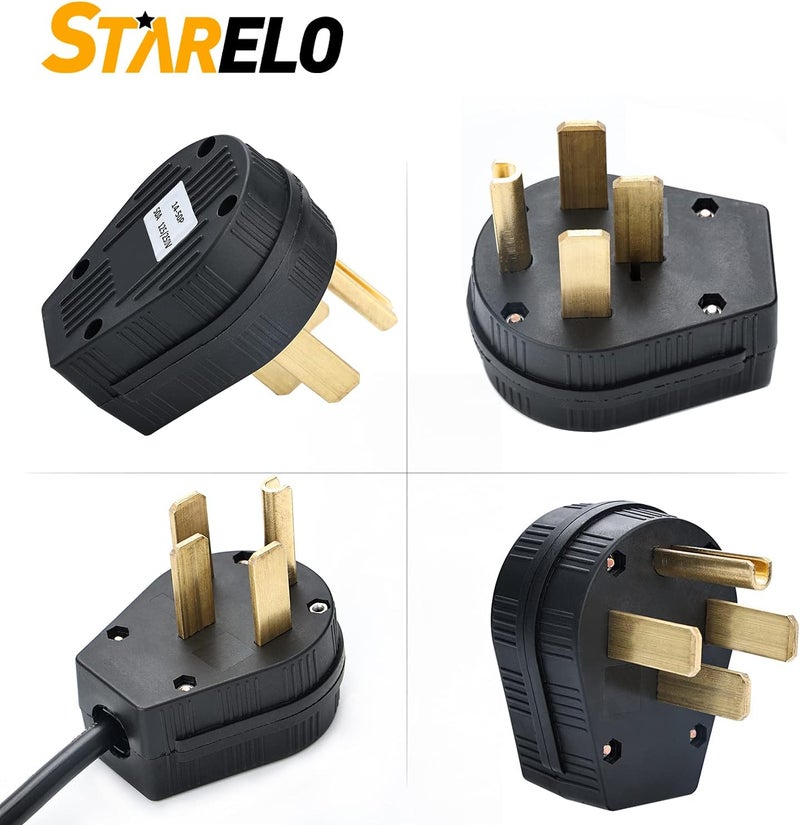 STARELO 14-30P & 14-50P Angle Plug, 30/50A 125/250V 3 Pole 4 Wire Grounding Straight Blade 4 Prong Male Heavy Duty Industrial Grade Power Plug - Image 4