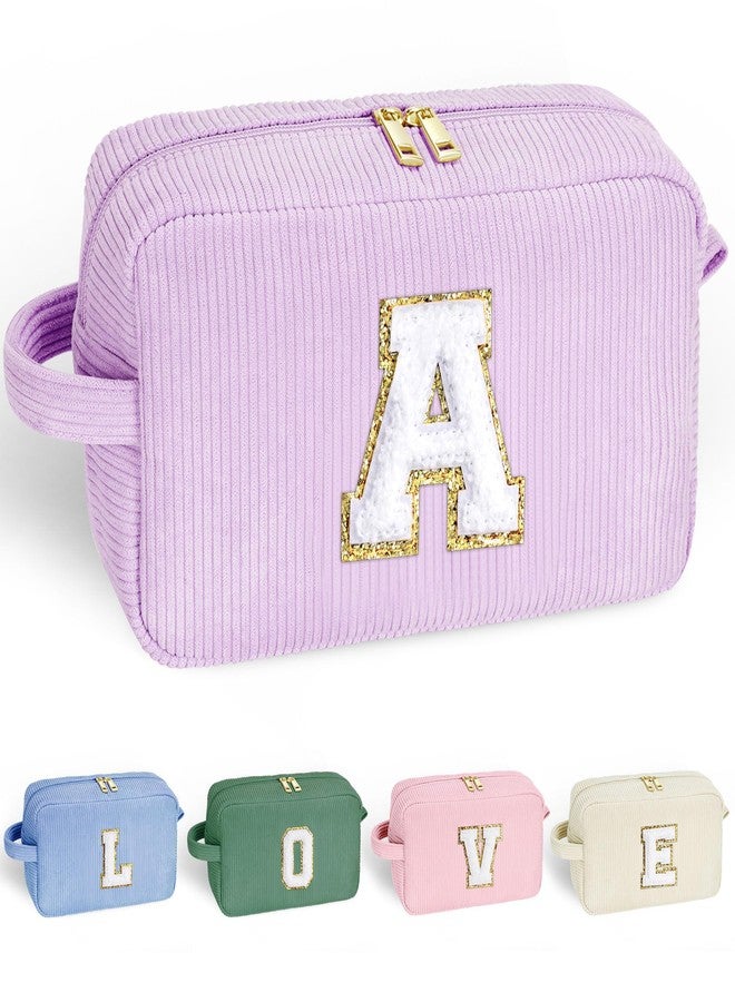YOOLIFE Purple Travel Makeup Bag - Christmas Gifts for Teen Girl Kids Travel Makeup Bag Organizer Personalized Gifts for Women, Stocking Stuffers for Teen Girls Kids Purple Letter A - Image 1