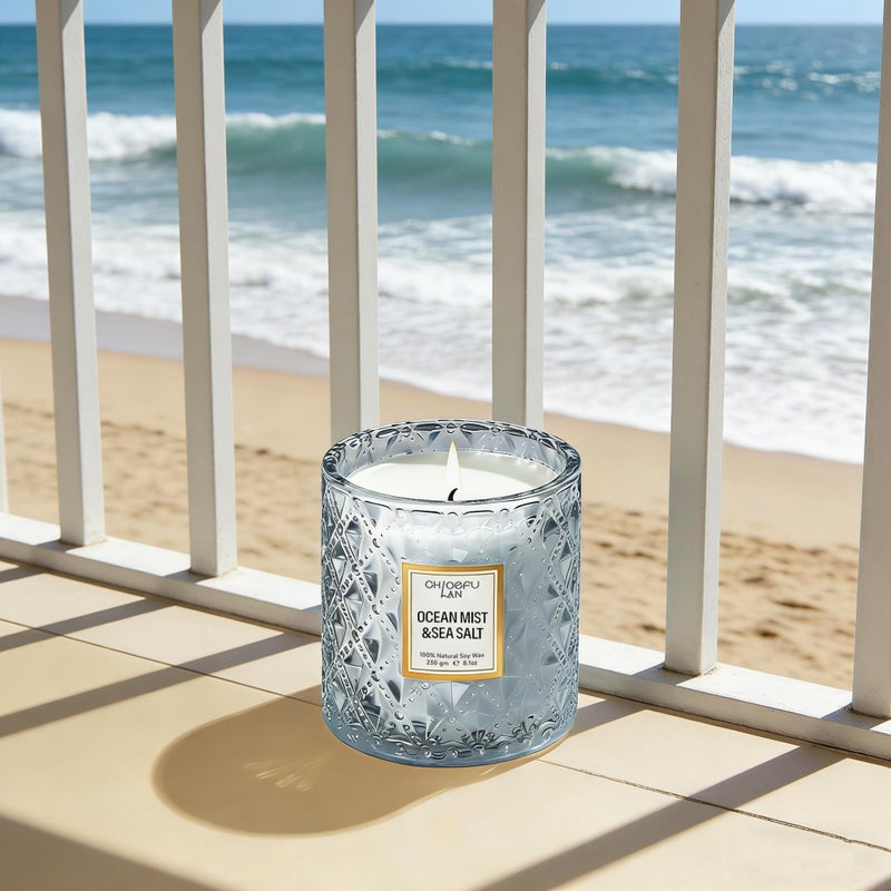 Chloefu LAN Ocean Candles Sea and Salt Candle with up to 55 Hour Long Lasting, Highly Scented, Luxury Air Freshening Jar Candles - Perfect Home Decor, Natural Soy Wax, Beach Candle, 8.1oz - Image 3