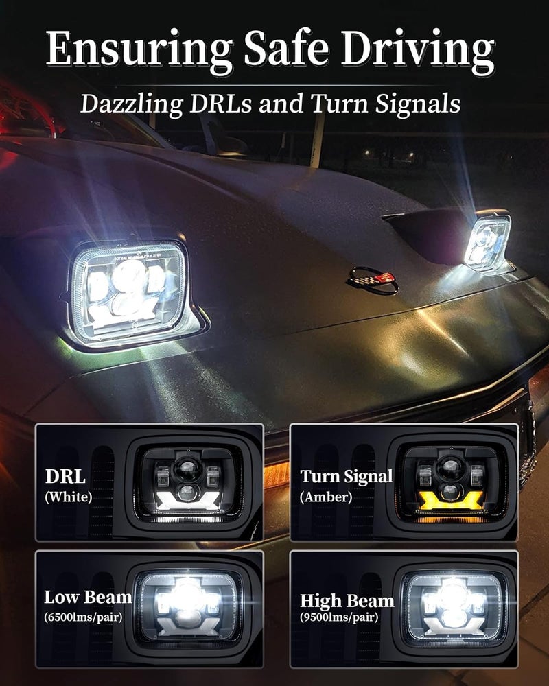 HWSTAR Pair 180W 1000% Bright H6054 5x7 7x6 Led Headlights Compatible with Jeep Cherokee XJ Wrangler YJ DOT Anti-glare DRL Turn Signal Hi/Low Sealed Beam Ford Chevy GMC Toyota Nissan Dodge etc Black - Image 5