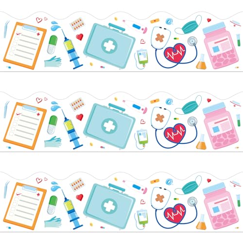 MOUNMDA 72 Feet Healthcare Workers Nurse Bulletin Board Borders for Doctor Appreciation Week Nurse Day Party Decoration Medical Nursing Nurse Graduation School Classroom Hospital Bulletin Board Decor - Image 1