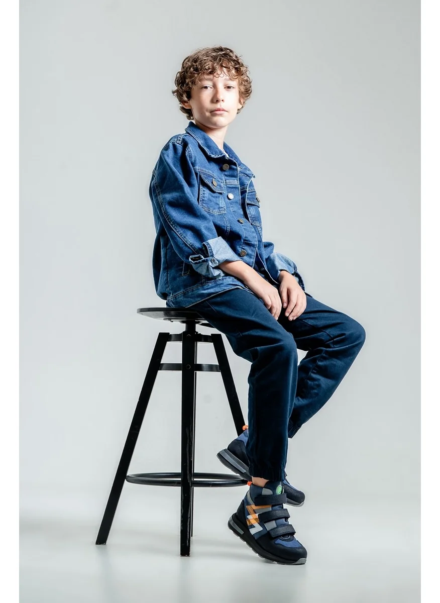 Mnpc Boy Navy Blue Genuine Leather Anatomical Trekking Boots