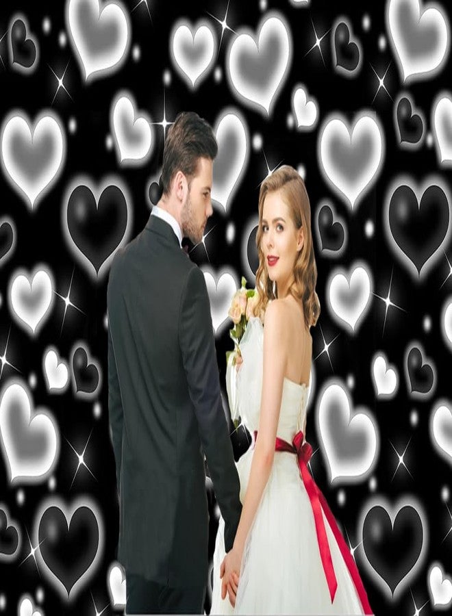 CHAIYA 7x5ft Black Heart Photo Backdrop 90s Backdrops for Photoshoot Valentine's Day Backdrop Women Men Happy Birthday Photography Background - Image 2