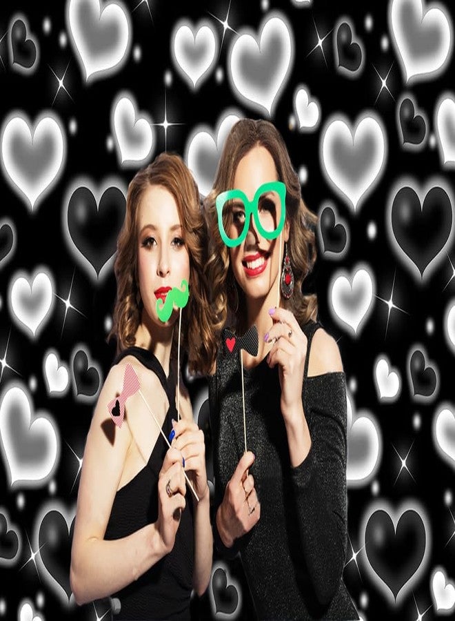 CHAIYA 7x5ft Black Heart Photo Backdrop 90s Backdrops for Photoshoot Valentine's Day Backdrop Women Men Happy Birthday Photography Background - Image 4