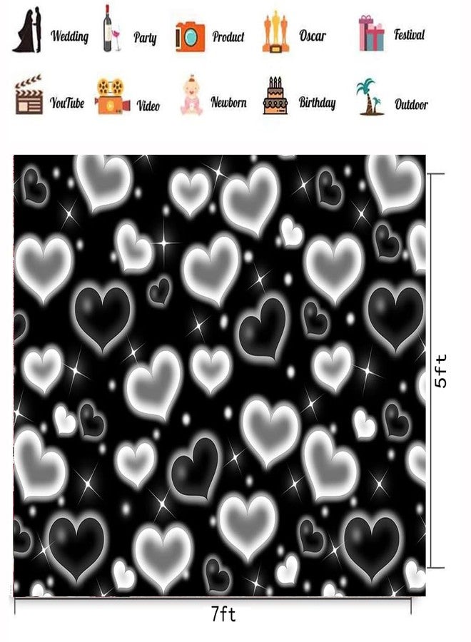 CHAIYA 7x5ft Black Heart Photo Backdrop 90s Backdrops for Photoshoot Valentine's Day Backdrop Women Men Happy Birthday Photography Background - Image 5
