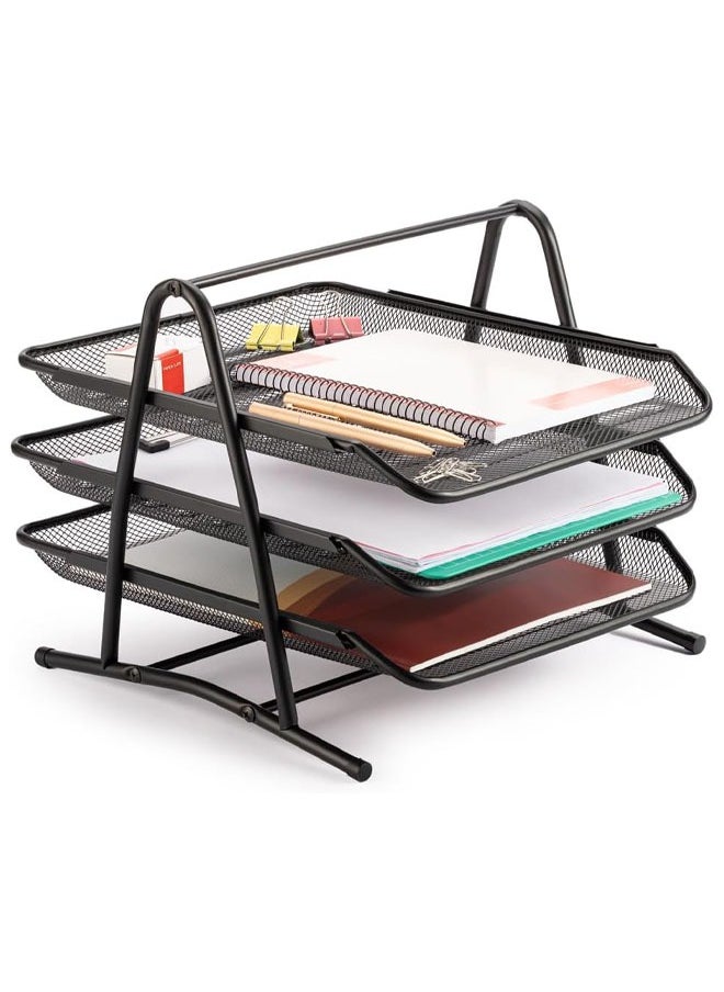 Arabest 3 Tier File Tray, Office Organizer, Stacking File Holder, Desk Metal Wire Mesh File Organizer for A4 Files/Magazines/Mail/Letters/Postcard/Documents (Black)  - Image 1