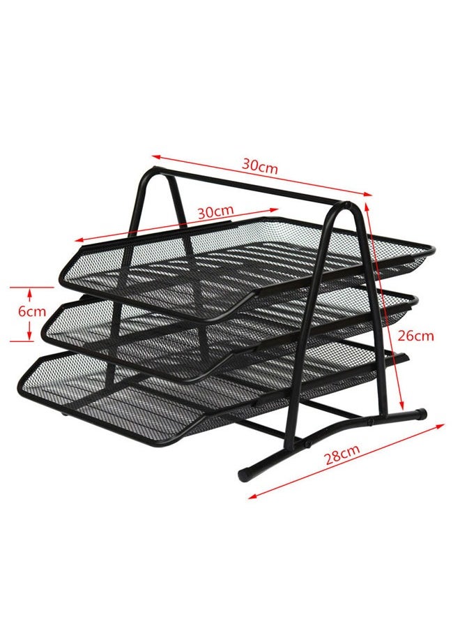Arabest - 3 Tier File Tray, Office Organizer, Stacking File Holder, Desk Metal Wire Mesh File Organizer for A4 Files/Magazines/Mail/Letters/Postcard/Documents (Black) - Image 1