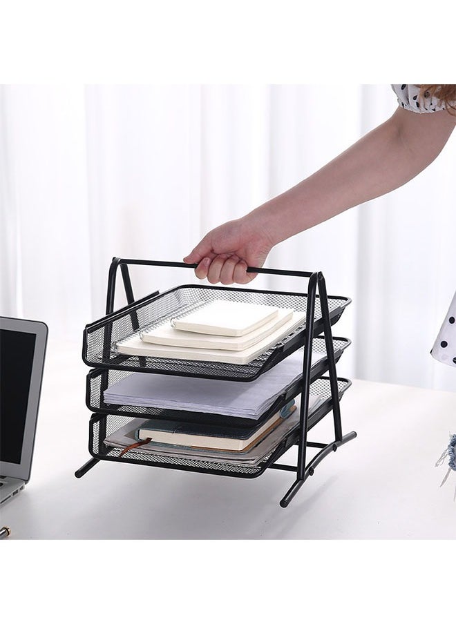 Arabest - 3 Tier File Tray, Office Organizer, Stacking File Holder, Desk Metal Wire Mesh File Organizer for A4 Files/Magazines/Mail/Letters/Postcard/Documents (Black) - Image 1
