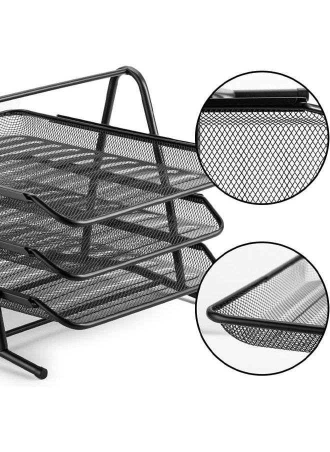 Arabest - 3 Tier File Tray, Office Organizer, Stacking File Holder, Desk Metal Wire Mesh File Organizer for A4 Files/Magazines/Mail/Letters/Postcard/Documents (Black) - Image 1
