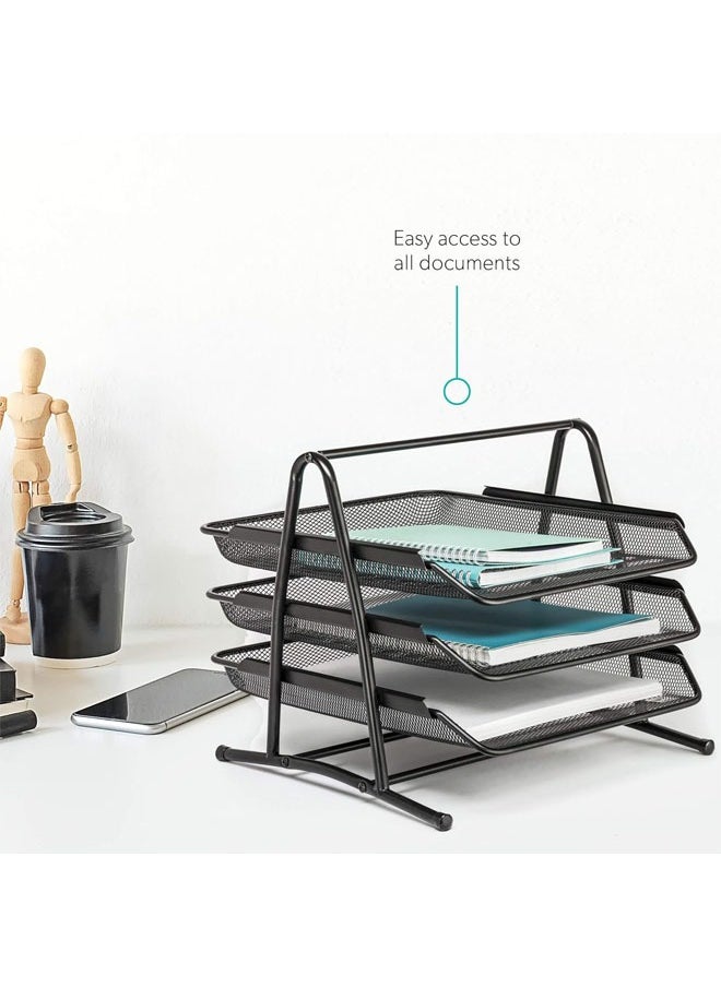 Arabest 3 Tier File Tray, Office Organizer, Stacking File Holder, Desk Metal Wire Mesh File Organizer for A4 Files/Magazines/Mail/Letters/Postcard/Documents (Black)  - Image 3