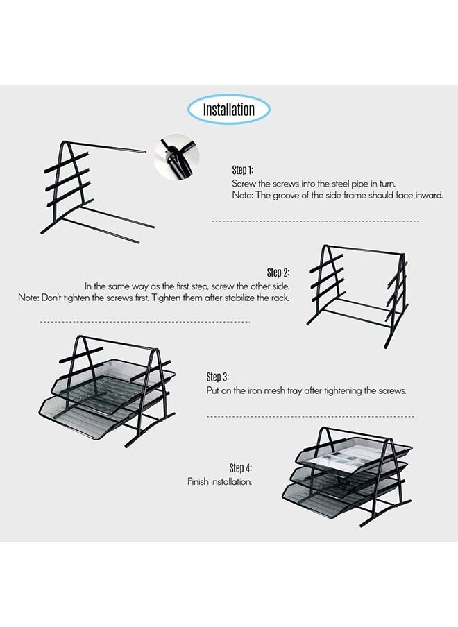 Arabest - 3 Tier File Tray, Office Organizer, Stacking File Holder, Desk Metal Wire Mesh File Organizer for A4 Files/Magazines/Mail/Letters/Postcard/Documents (Black) - Image 1