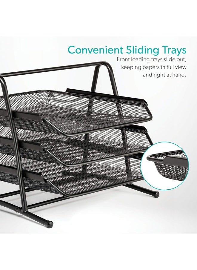Arabest 3 Tier File Tray, Office Organizer, Stacking File Holder, Desk Metal Wire Mesh File Organizer for A4 Files/Magazines/Mail/Letters/Postcard/Documents (Black)  - Image 4