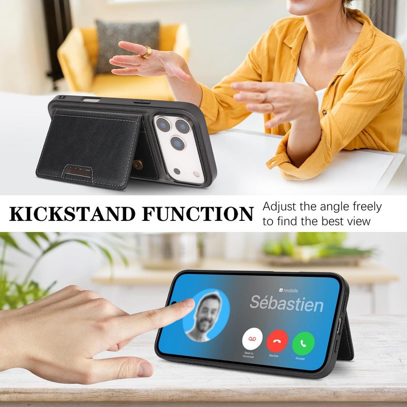 erorex For Iphone 17 Pro Max Strong Magsafe Magnetic Two-Fold Card Bag Leather Phone Case(Black) - Image 5