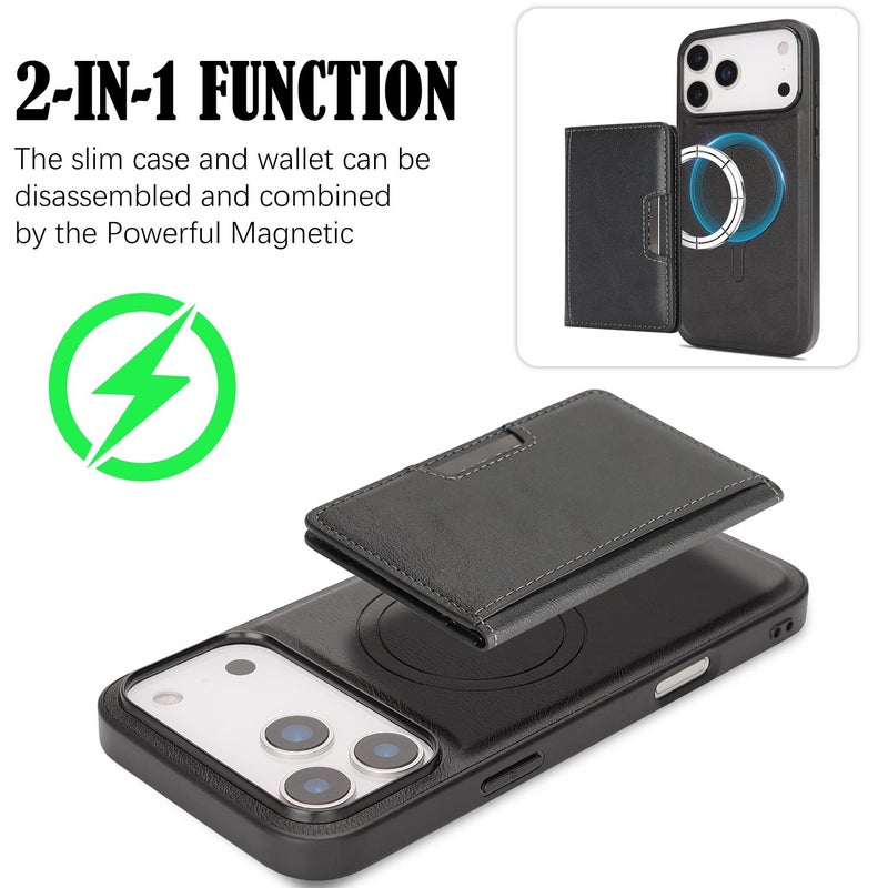 erorex For Iphone 17 Pro Max Strong Magsafe Magnetic Two-Fold Card Bag Leather Phone Case(Black) - Image 3