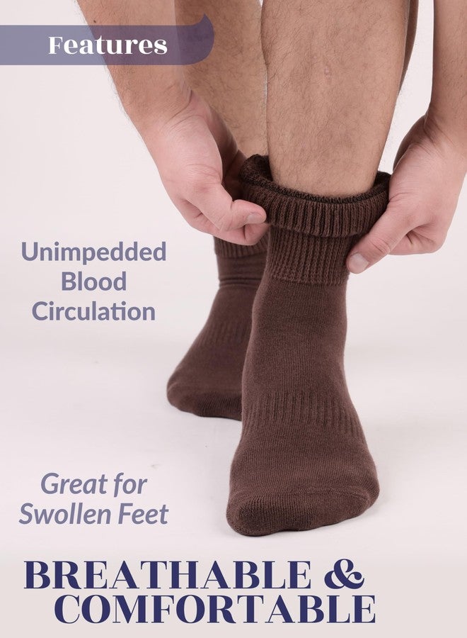 Hugh Ugoli 3 Pairs, Men's Cotton Diabetic Ankle Socks, Wide, Loose and Stretchy, Seamless Toe, Non Binding Top, Semi Cushion, Brown, Shoe Size: 11-13 - Image 5
