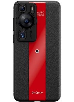 AUTO FOCUS Compatible with Huawei P60 Pro Luxury case TPU Frame & Electroplated Glass & Leather Back Cover Compatible with Huawei P60 Pro Camera Protection Shockproof Case (Black+Red) 