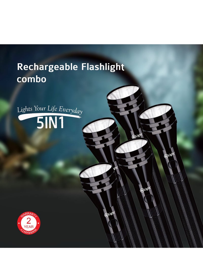 Mr. Light - 5 Pieces Rechargeable LED Flash Light Operating Time 3 Hours Continuously Coverage 2300 Meters Water Resistant Corrosion Resistant And Durable - Image 1
