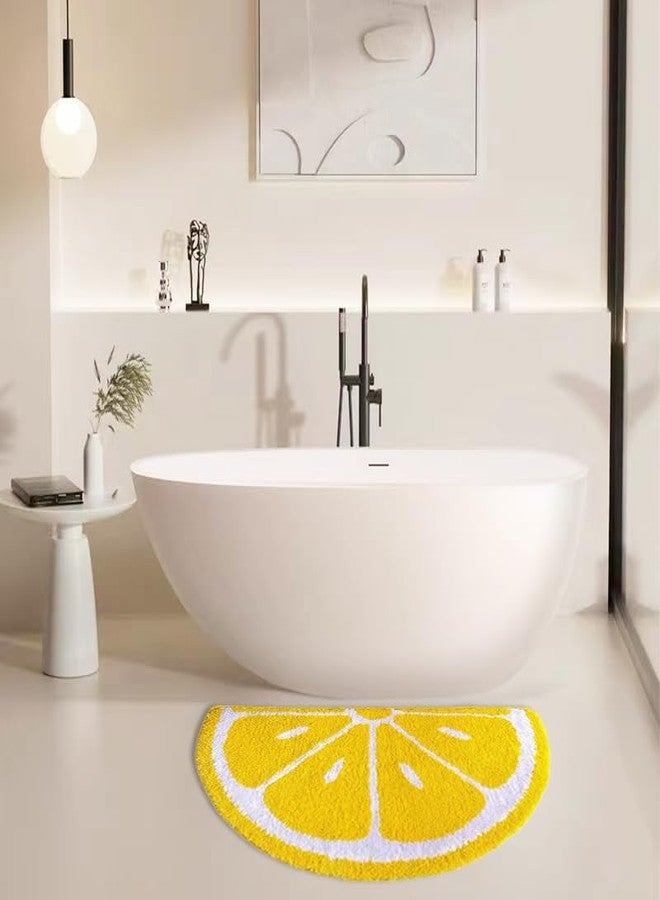 FANSSMILE Thick Lemon Bath Rug Cute Fruits Half Round Shaped Bedroom Bathroom Doorway Kitchen Floor Rug Carpet Water Absorption Non-Slip mat for Bathroom (Yellow, 50x80CM) - Image 5