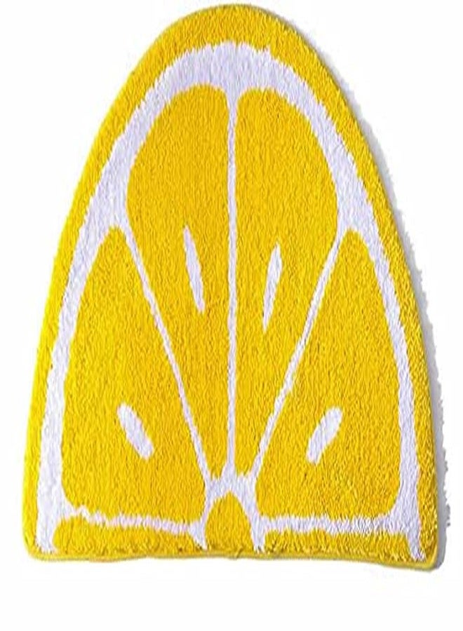 FANSSMILE Thick Lemon Bath Rug Cute Fruits Half Round Shaped Bedroom Bathroom Doorway Kitchen Floor Rug Carpet Water Absorption Non-Slip mat for Bathroom (Yellow, 50x80CM) - Image 1