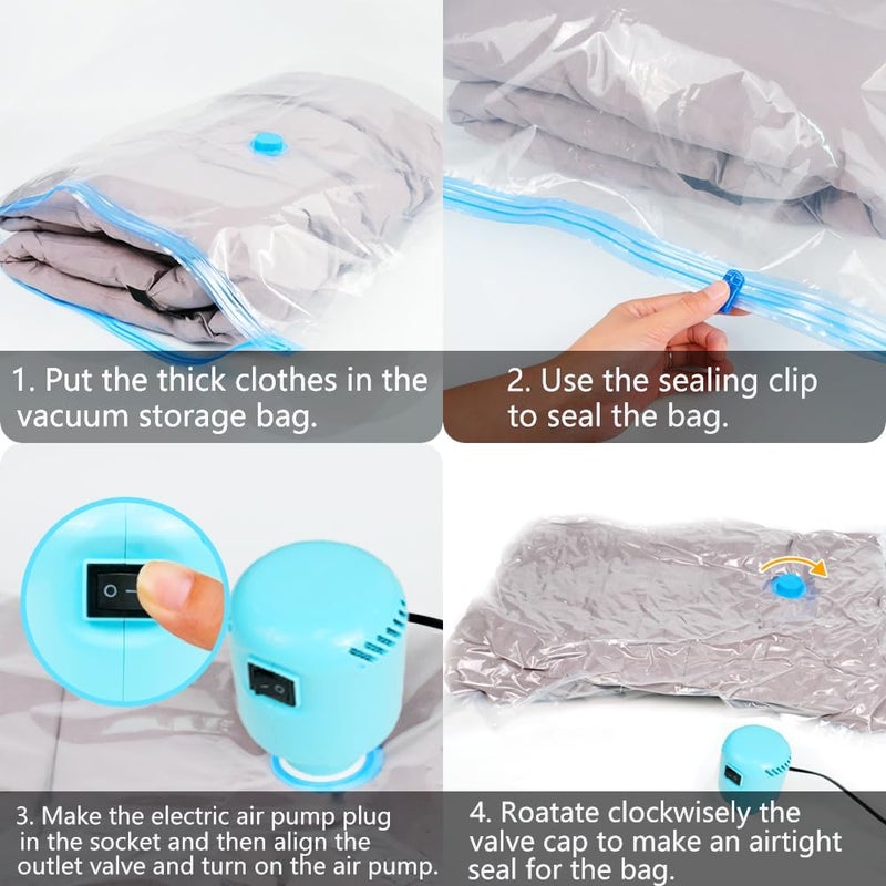 CKCLR Vacuum Bags for Clothes with Electric Air Pump 10 Bags, 2XL+2L+2M+4S Vacuum Bags for Blankets, Pillows, Duvet, Moving, Quilt, Travel - Image 5