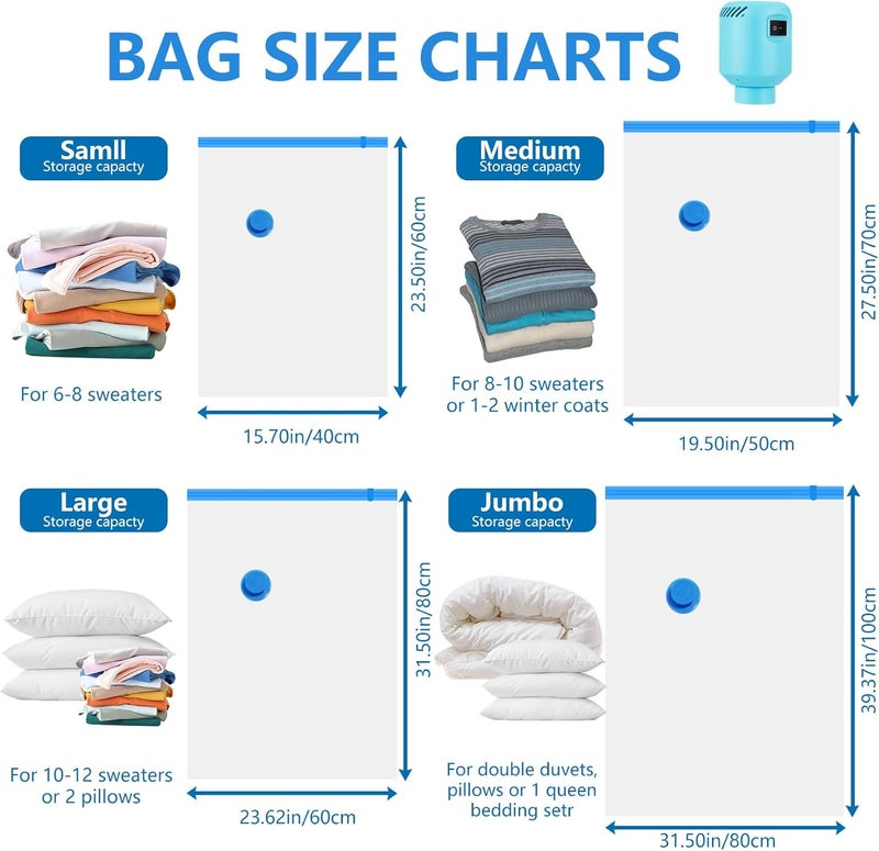 CKCLR Vacuum Bags for Clothes with Electric Air Pump 10 Bags, 2XL+2L+2M+4S Vacuum Bags for Blankets, Pillows, Duvet, Moving, Quilt, Travel - Image 2