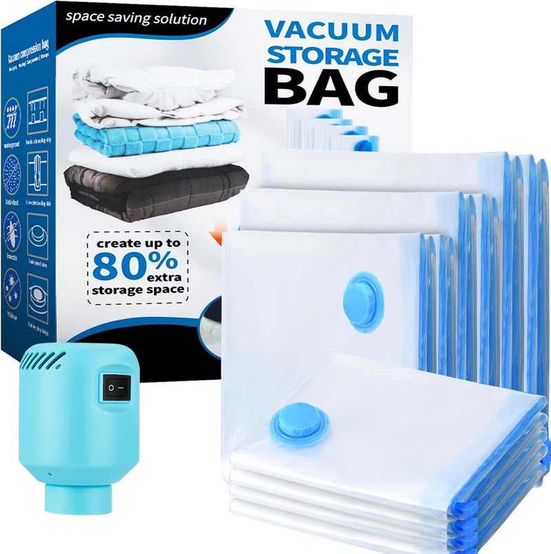 CKCLR Vacuum Bags for Clothes with Electric Air Pump 10 Bags, 2XL+2L+2M+4S Vacuum Bags for Blankets, Pillows, Duvet, Moving, Quilt, Travel - Image 1