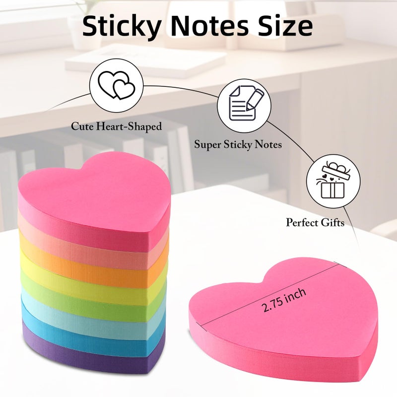 Bluckincle Heart Sticky Notes 8 Colors 100 Sheets/Pad, 800 Sheets Colorful Self-Stick Note Pads Stationary Cute Desk Accessories Office School Teacher Supplies Teacher Valentine Gift Galentines Day Decorations - Image 3