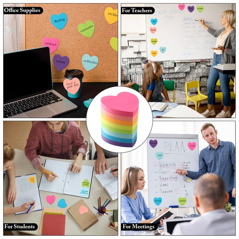 Bluckincle Heart Sticky Notes 8 Colors 100 Sheets/Pad, 800 Sheets Colorful Self-Stick Note Pads Stationary Cute Desk Accessories Office School Teacher Supplies Teacher Valentine Gift Galentines Day Decorations - Image 5