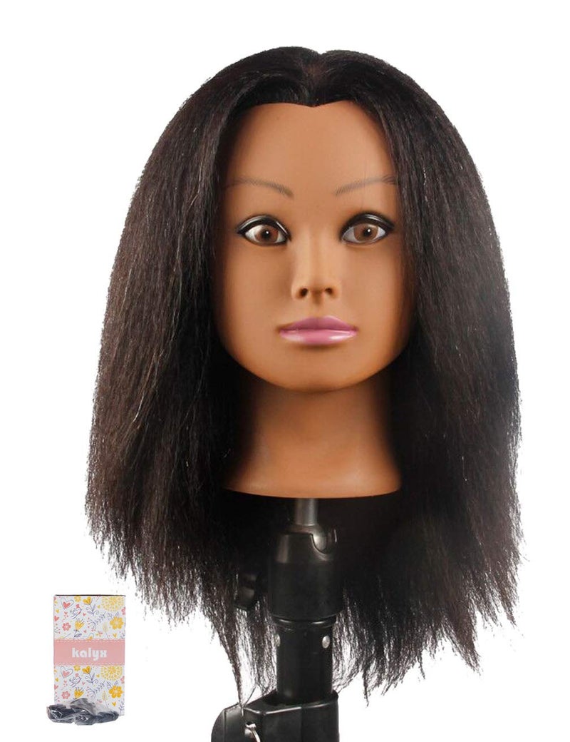 Kalyx African Mannequin Head Real Hair for Cosmetology Manikin Maniquins Hairdresser Practice Training Head Doll Head and Table Clamp StandB12
