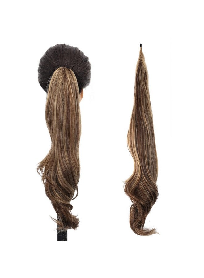 Chicmoi Flexible Wrap Around Pony Tails Hair Extension 32 Inch Long Curly Wavy Ponytail Extension Brown And Blonde Mixed Color Fake Ponytail Hair Pieces For Women Daily Party Use - Image 1