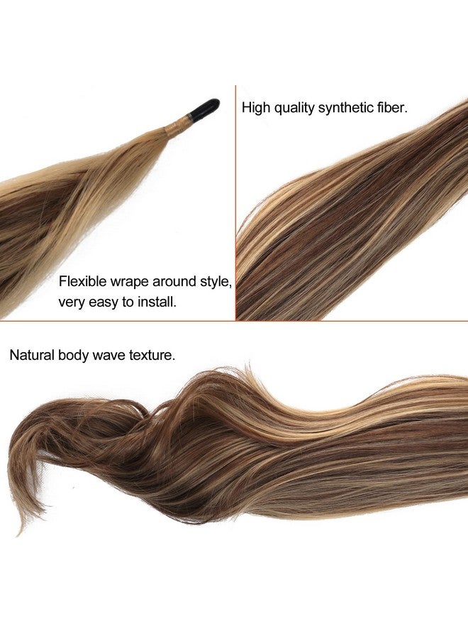Chicmoi Flexible Wrap Around Pony Tails Hair Extension 32 Inch Long Curly Wavy Ponytail Extension Brown And Blonde Mixed Color Fake Ponytail Hair Pieces For Women Daily Party Use - Image 5