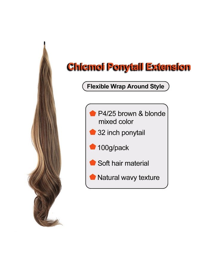 Chicmoi Flexible Wrap Around Pony Tails Hair Extension 32 Inch Long Curly Wavy Ponytail Extension Brown And Blonde Mixed Color Fake Ponytail Hair Pieces For Women Daily Party Use - Image 4